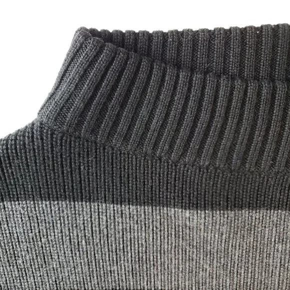 Tory Burch Heavy Warm 100% Wool Oversize Sweater Black Gray Wide Stripe M